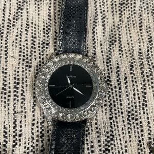 Bebe Black and Silver Watch with Sparkling Bezel and Minimalist Dial